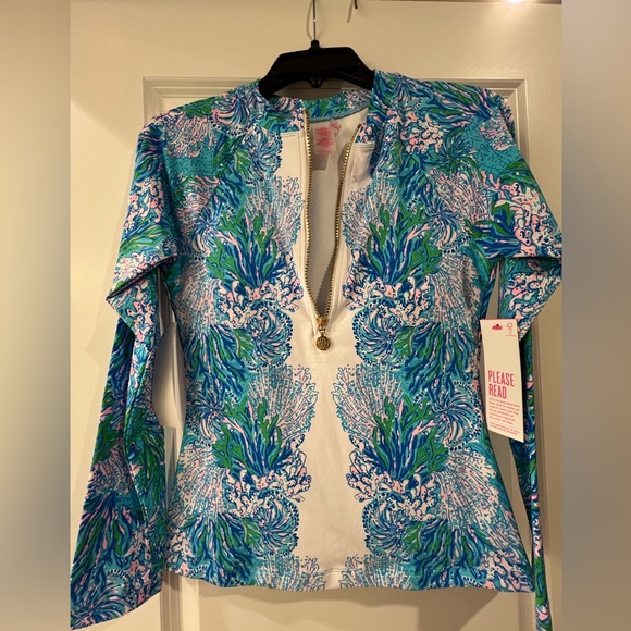 Lilly Pulitzer Nayte Rashguard Swim Top NWT las olas aqua - Picture 1 of 7